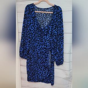 Nwot Ava & Viv royal blue leopard 🐆 💙 faux wrap dress 👗size 1X